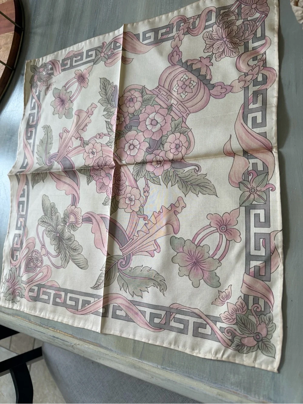 vintage square scarf from the Akira Collection elegant oriental floral arrangeme